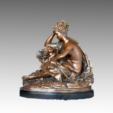 Weibliche klassische Figur Bronze Skulptur Mutter-Sohn-Dekor Messing Statue TPE-405